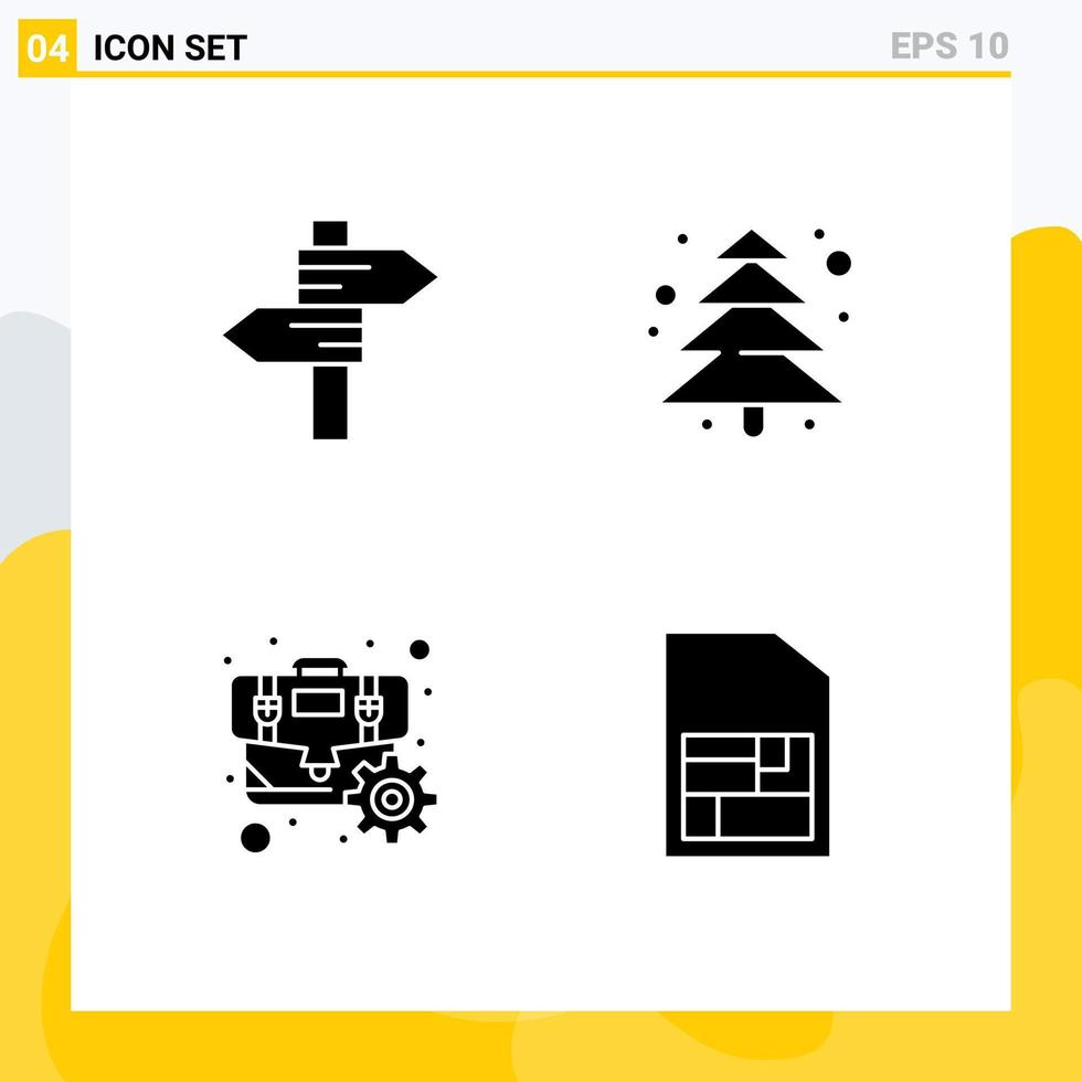moderner Satz von 4 soliden Glyphen und Symbolen wie Richtungsausrüstung Hochzeit Camping Mobile Sim editierbare Vektordesign-Elemente vektor