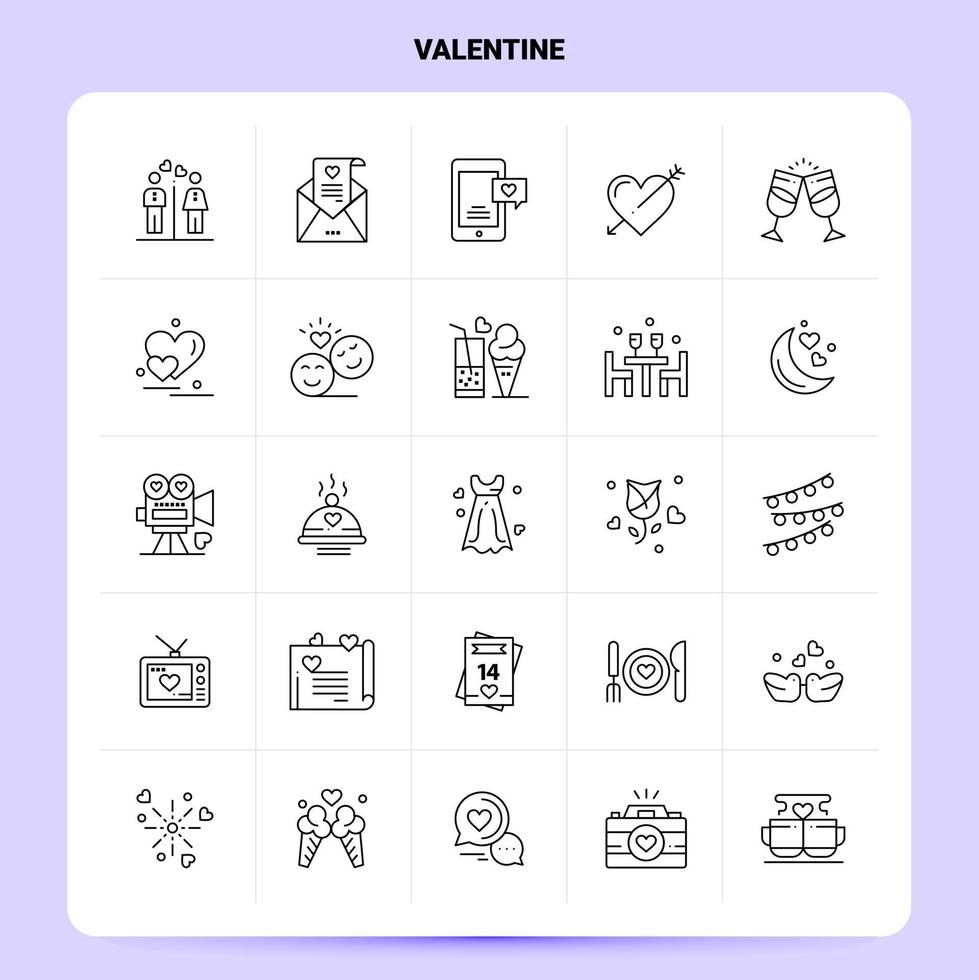 översikt 25 valentine ikon uppsättning vektor linje stil design svart ikoner uppsättning linjär piktogram packa webb och mobil företag idéer design vektor illustration