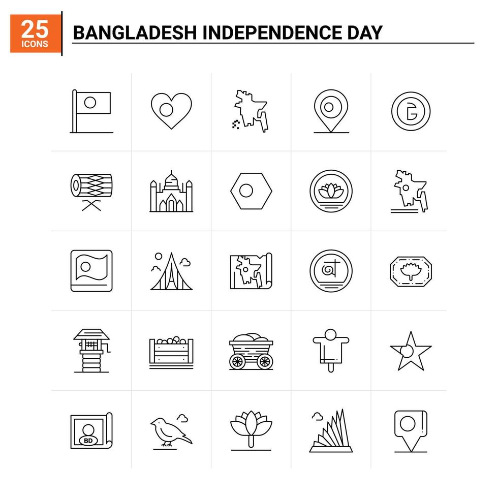 25 Bangladesch Unabhängigkeitstag Icon Set Vektor Hintergrund