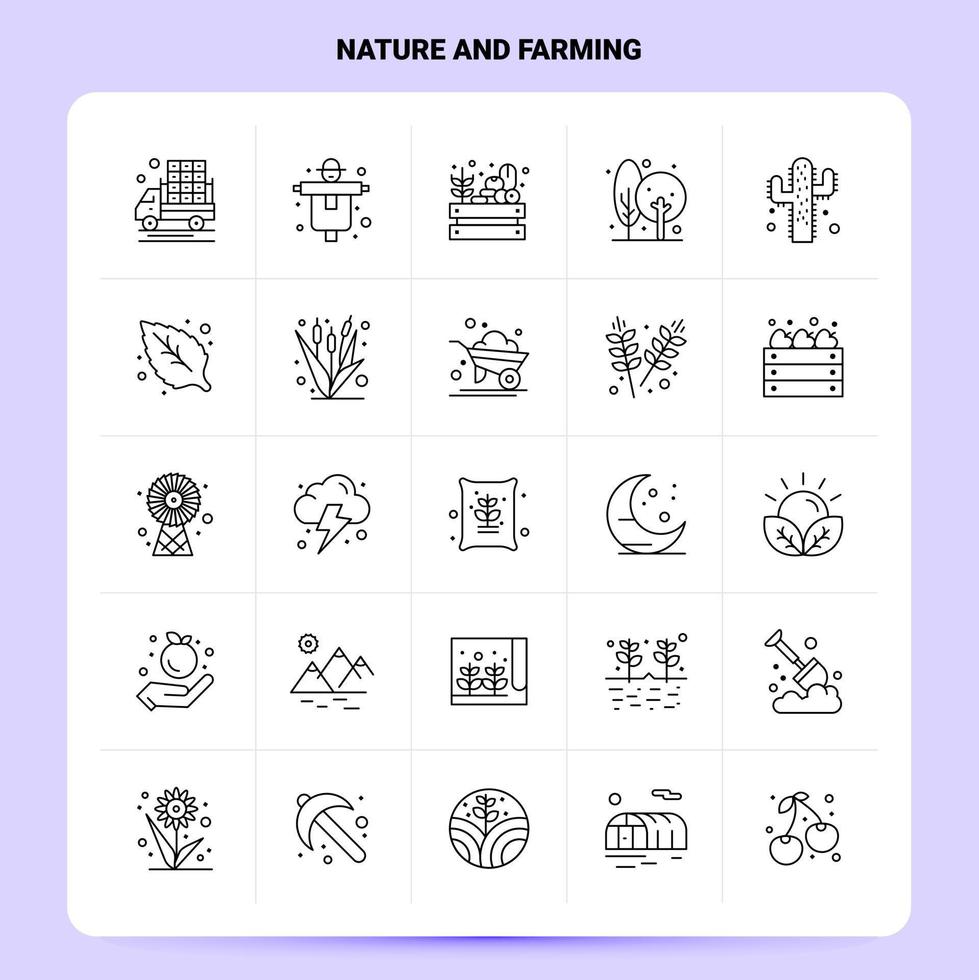 Umriss 25 Natur und Landwirtschaft Icon Set Vektor Linienstil Design schwarze Icons Set lineares Piktogrammpaket Web und mobile Geschäftsideen entwerfen Vektorillustration