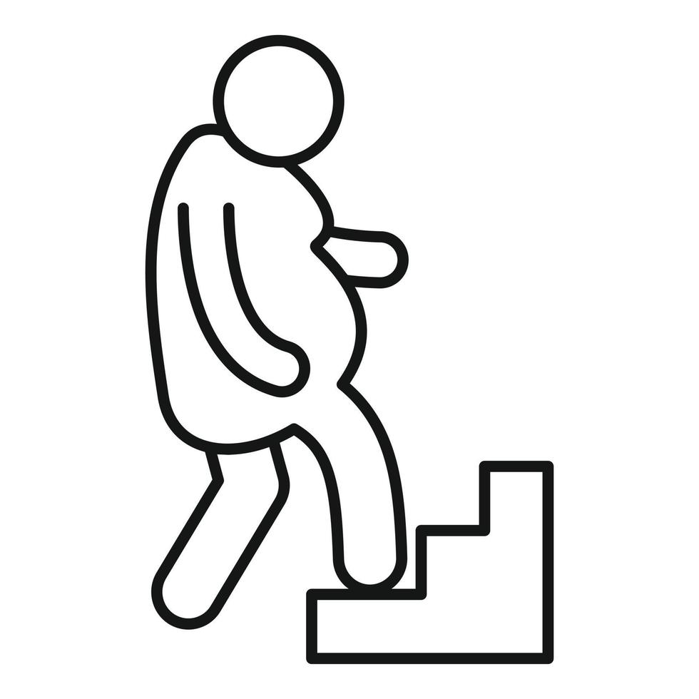 Übergewichtiger Mann die Treppe hinauf Symbol, Umrissstil vektor