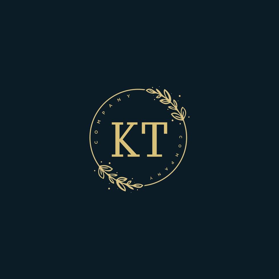 första kt skönhet monogram och elegant logotyp design, handstil logotyp av första signatur, bröllop, mode, blommig och botanisk med kreativ mall. vektor