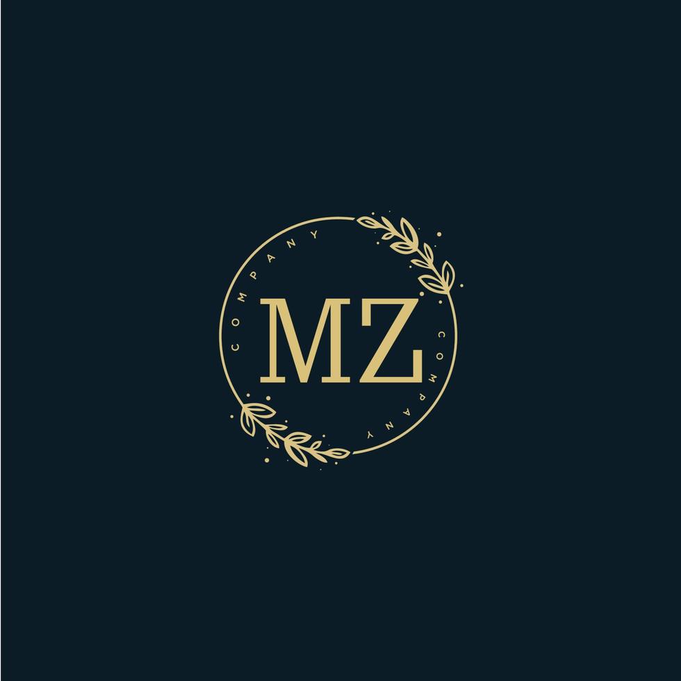 anfängliches mz-schönheitsmonogramm und elegantes logo-design, handschriftliches logo der ersten unterschrift, hochzeit, mode, blumen und botanik mit kreativer vorlage. vektor