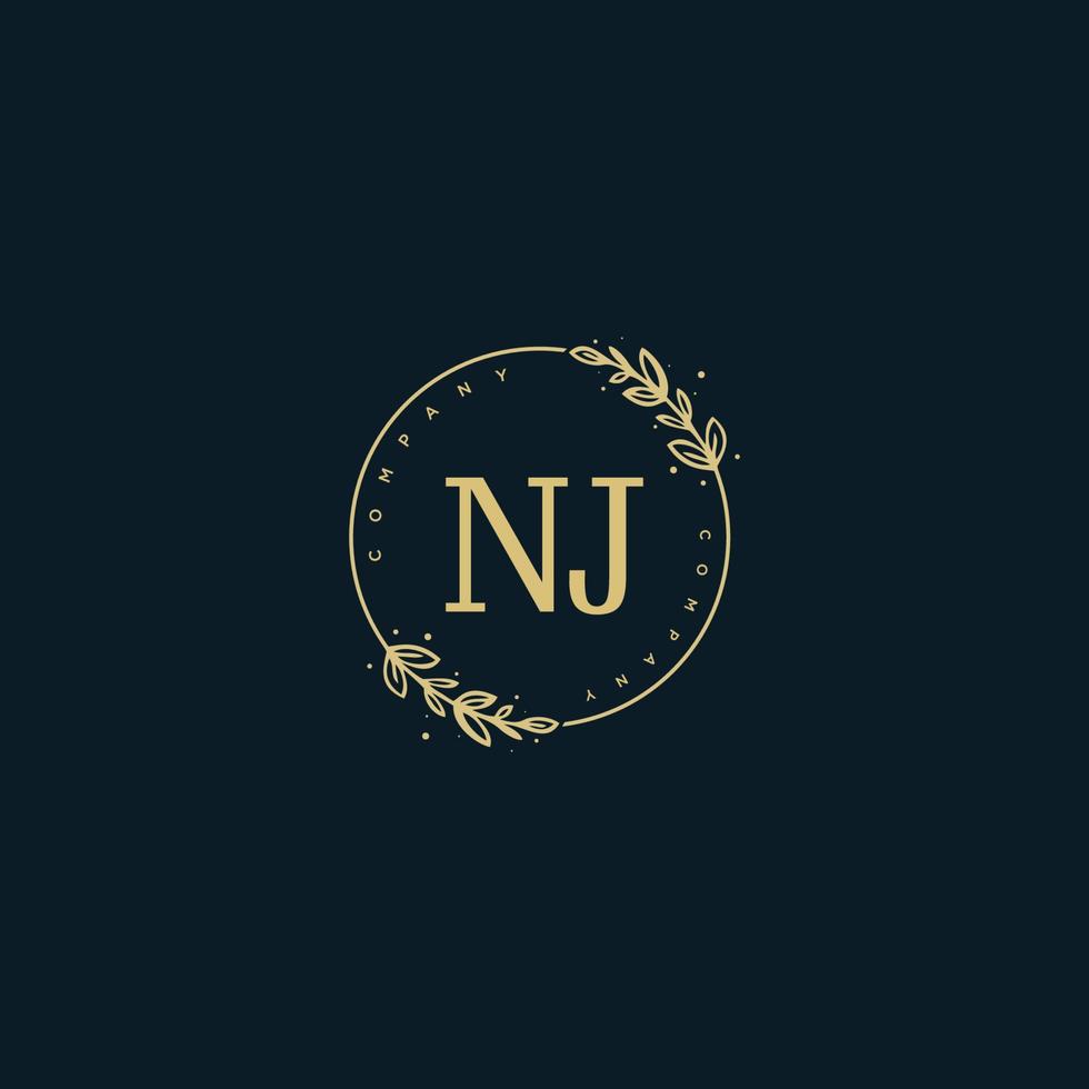 första nj skönhet monogram och elegant logotyp design, handstil logotyp av första signatur, bröllop, mode, blommig och botanisk med kreativ mall. vektor