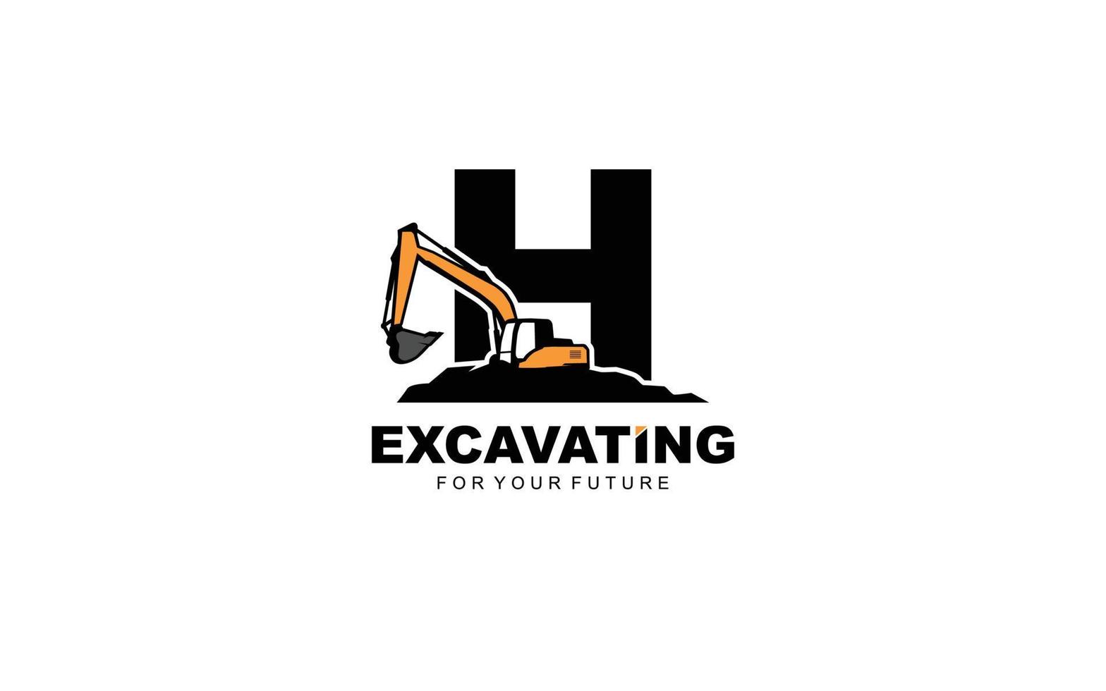 h logotyp grävmaskin för konstruktion företag. tung Utrustning mall vektor illustration för din varumärke.