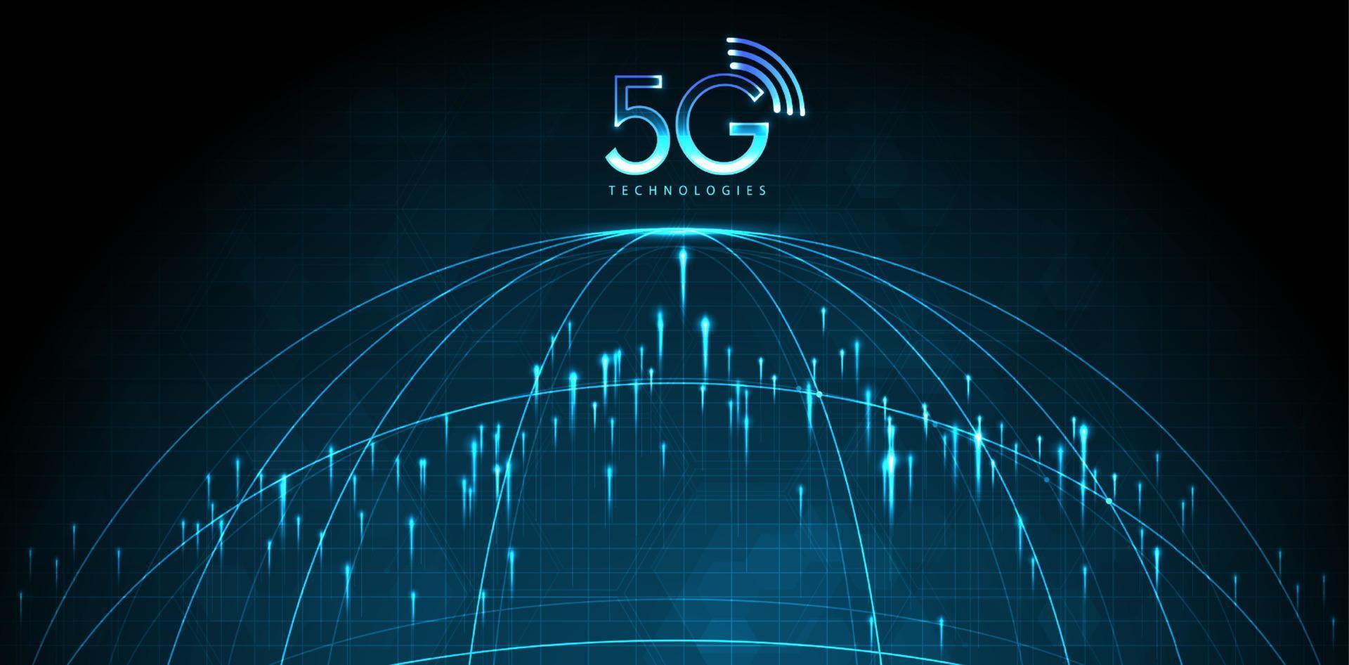 5g-Technologie mit Computernetzwerk-Verbindungsleitung zwischen Gebäude. konnektivität und globale netzwerksysteme und internet der dinge konzept. Vektordesign. vektor