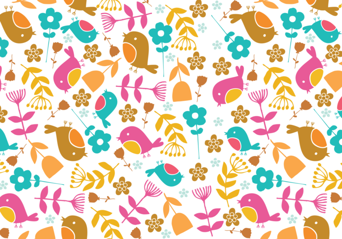 Retro Bird & Floral Illustrator Muster vektor