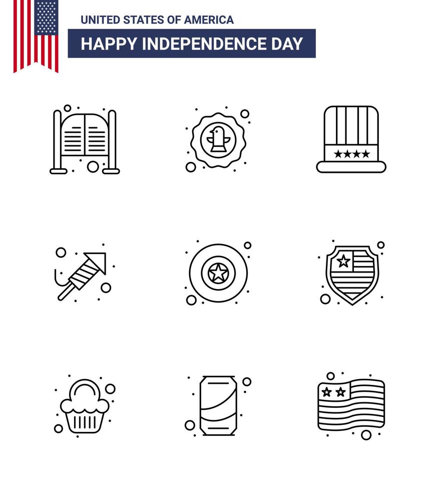 9 kreativ USA ikoner modern oberoende tecken och 4:e juli symboler av dag religion Örn brand arbete amerikan redigerbar USA dag vektor design element