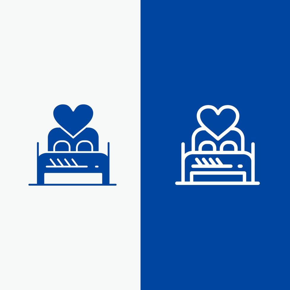 Bett, Liebe, Liebhaber, Paar, Valentinstag, Nacht, Zimmer, Linie und Glyphe, solides Symbol, blaues Banner, Linie und Glyphe, solides Symbol, blaues Banner vektor