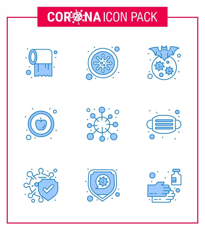 covid19 skydd coronavirus hängande 9 blå ikon uppsättning sådan som sjukdom friska fladdermus mat sjukdom viral coronavirus 2019 nov sjukdom vektor design element