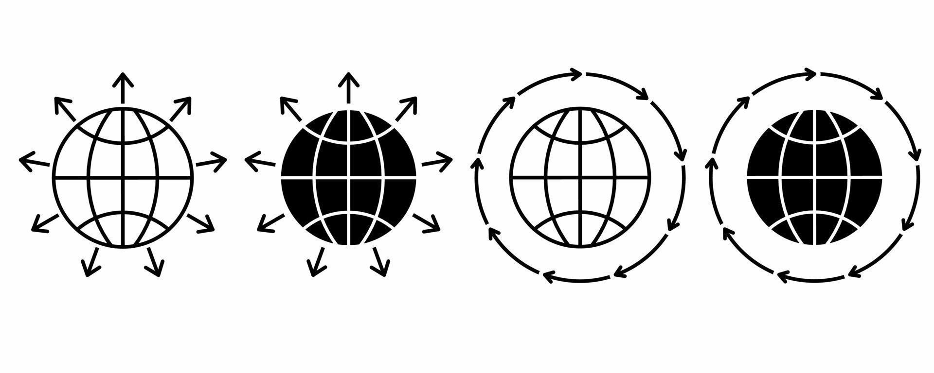 översikt silhuett global axpansion ikon uppsättning med annorlunda stil isolerat på vit bakgrund vektor