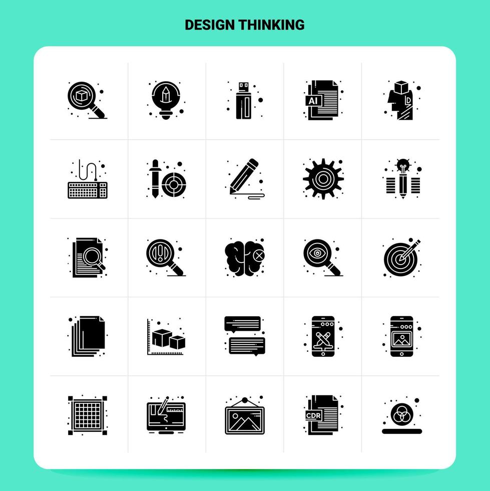 fast 25 design tänkande ikon uppsättning vektor glyf stil design svart ikoner uppsättning webb och mobil företag idéer design vektor illustration