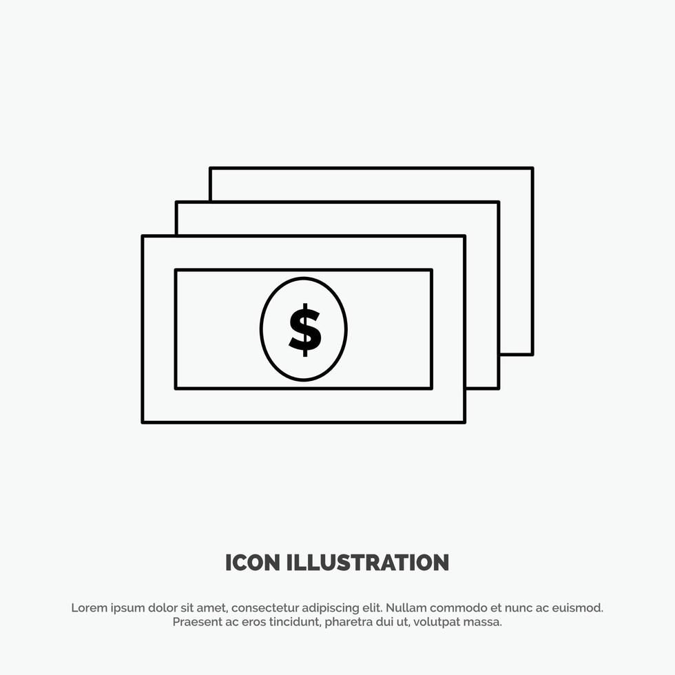 Dollar-Geld-Cash-Linie-Icon-Vektor vektor