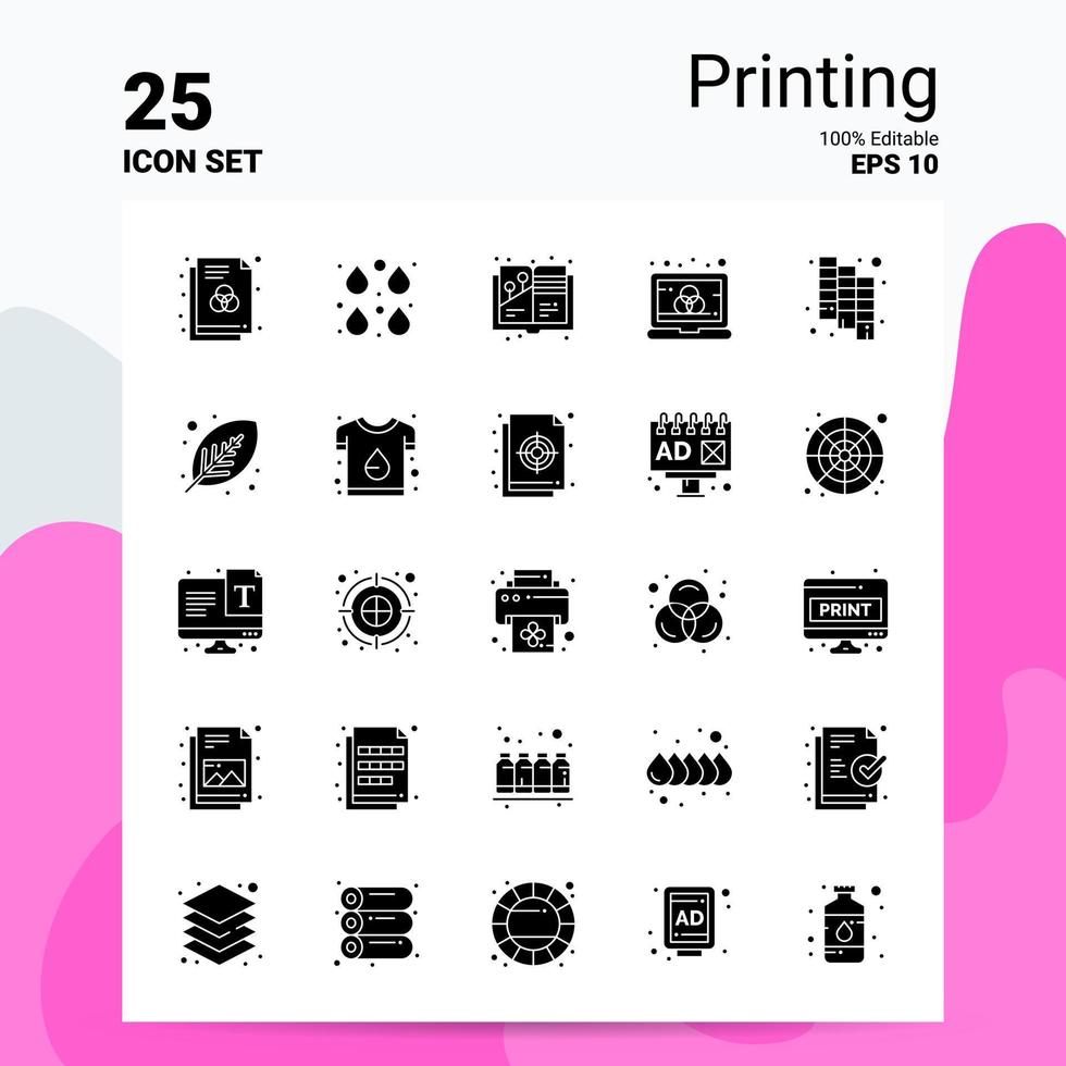 25 Druck-Icon-Set 100 bearbeitbare eps 10-Dateien Business-Logo-Konzept-Ideen solides Glyphen-Icon-Design vektor