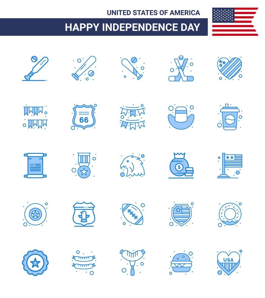 uppsättning av 25 vektor blues på 4:e juli USA oberoende dag sådan som dekoration krans amerikan amerikan dag hjärta redigerbar USA dag vektor design element