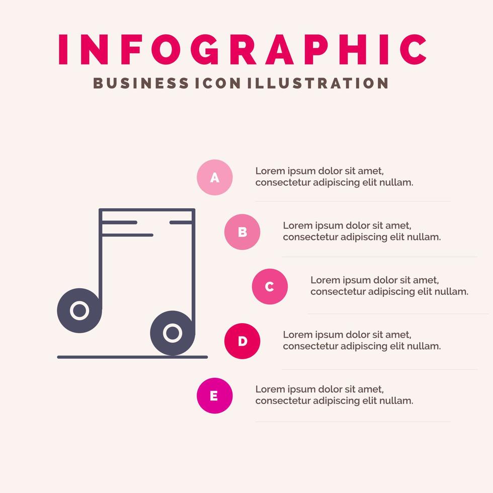 musik audio skola fast ikon infographics 5 steg presentation bakgrund vektor