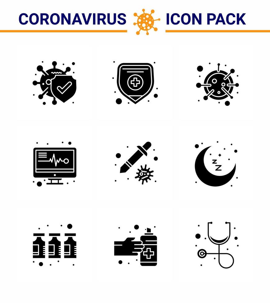 covid19 schutz coronavirus pendamic 9 festes glyph schwarzes symbolset wie pipette dropper coronavirus berichte medizinische elektronik virales coronavirus 2019nov krankheitsvektordesignelemente vektor