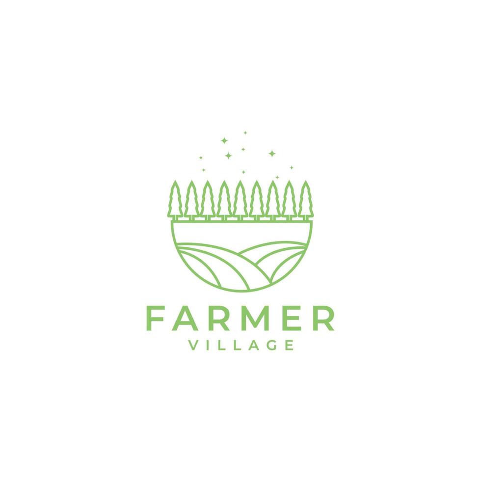 fält jordbrukare med träd grön geometrisk logotyp design vektor