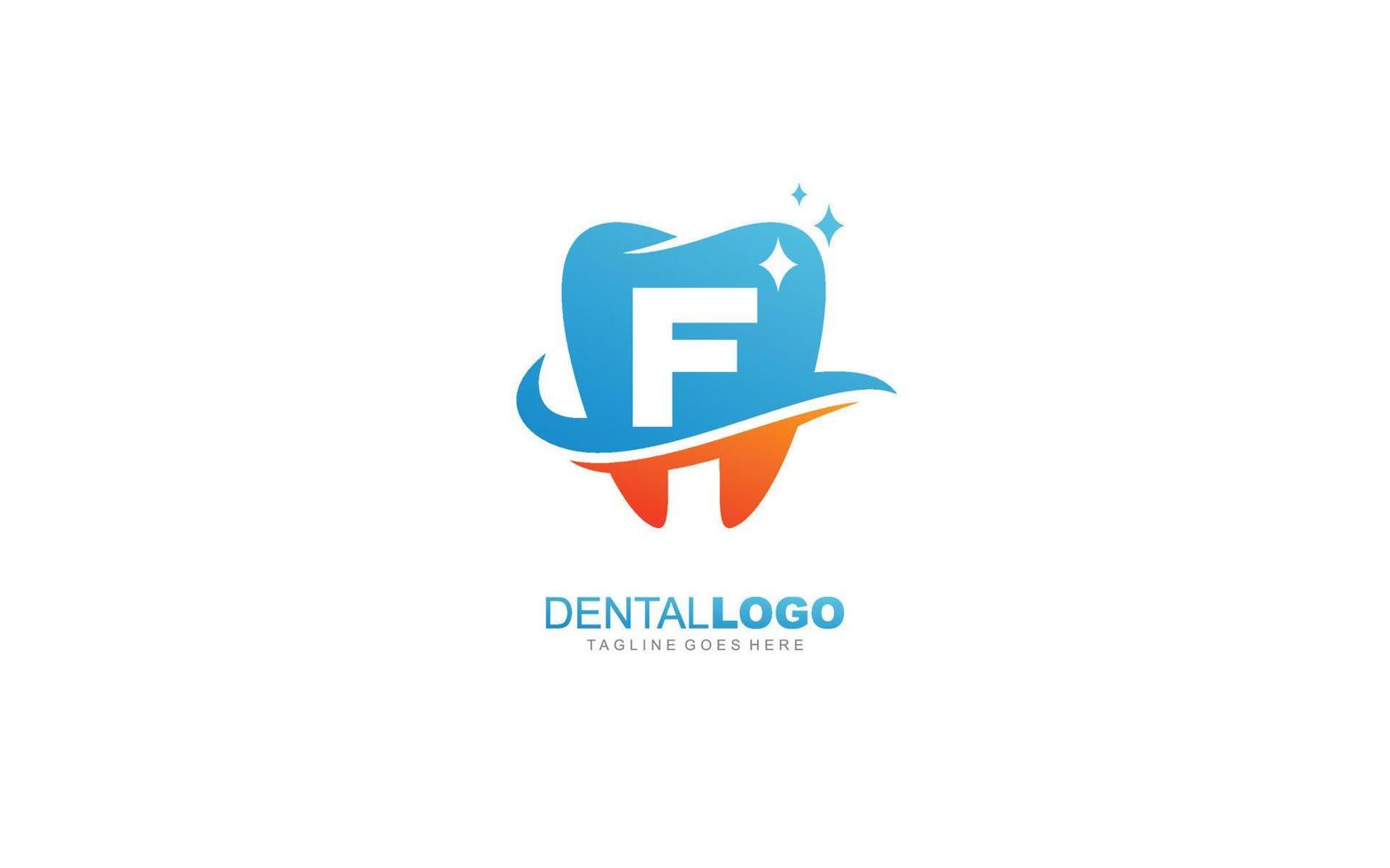 f Logo Zahnarzt für Markenunternehmen. Briefvorlage Vektor-Illustration für Ihre Marke. vektor