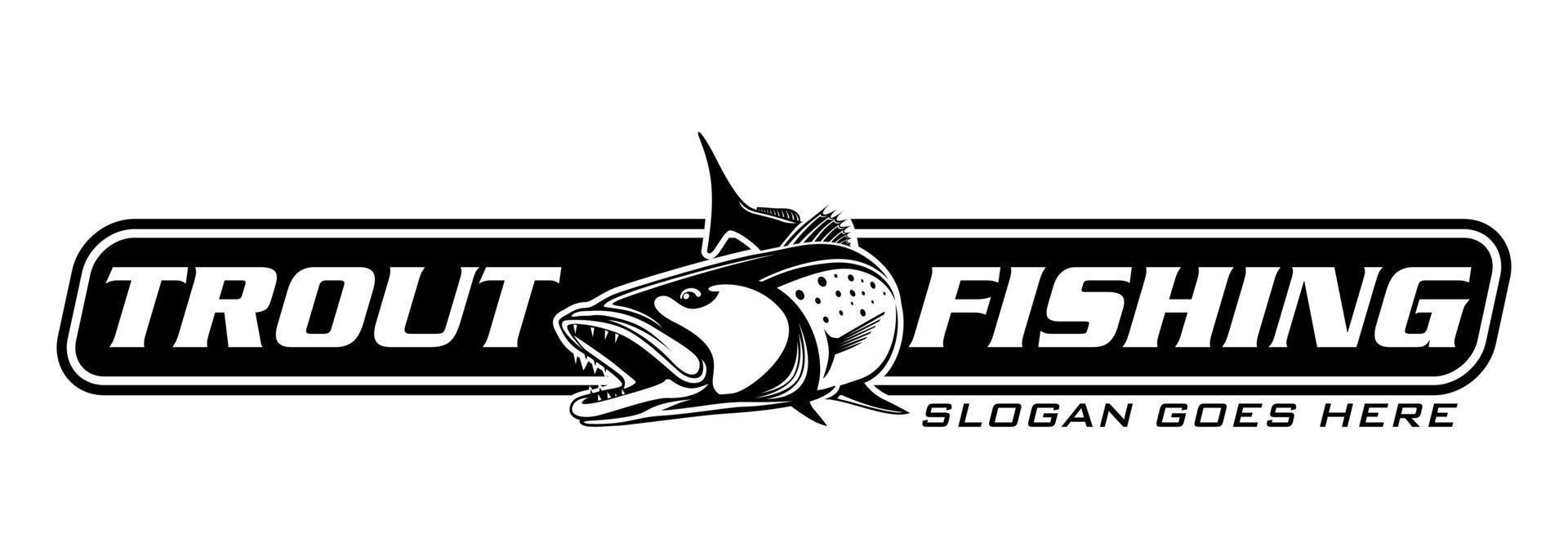 Forellenfischangeln Logo isoliert Hintergrund. modernes rustikales Logo-Design im Vintage-Stil. großartig als Ihr Logo und Ihre Marke für Fischereiunternehmen zu verwenden vektor