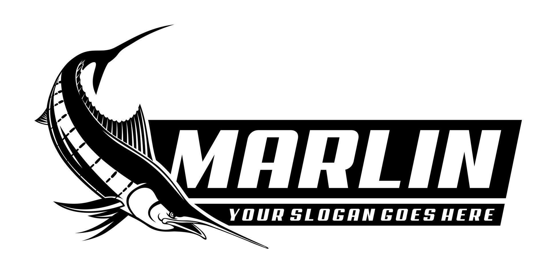 Marlin Schwimmen Fischen Logo isoliert Hintergrund. modernes rustikales Logo-Design im Vintage-Stil. großartig als Ihr Logo und Ihre Marke für Fischereiunternehmen zu verwenden vektor