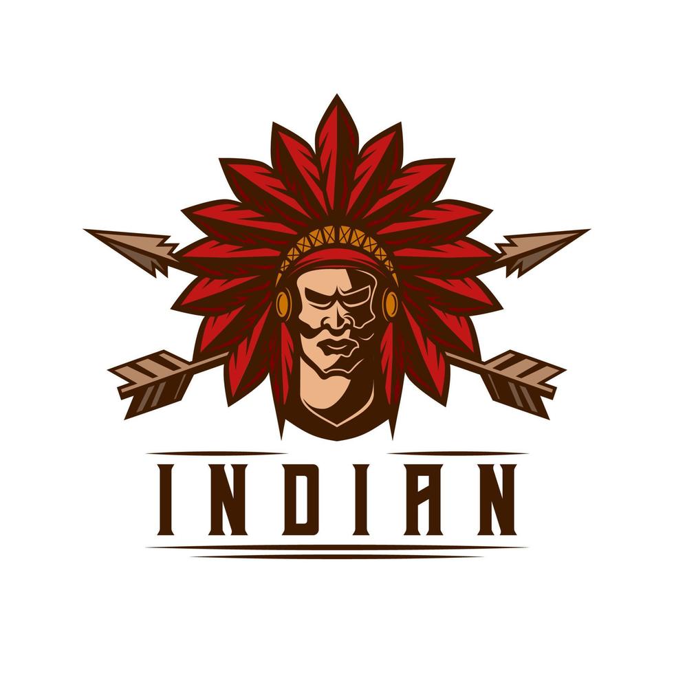 indischer mann logo vintage style chef apache maskottchen design charakter vektor illustration
