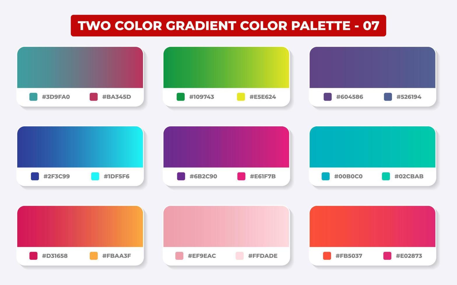 farbverlaufspalette mit farbcodes in rgb oder hex, katalog, trendige farben, verlaufsmuster setzen vektorillustration, farbführungen vektor