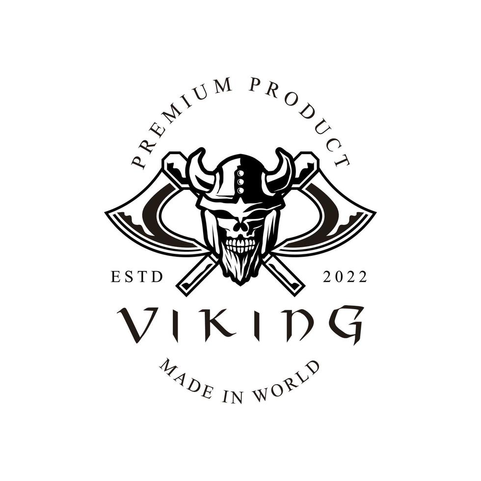 skalle viking krigare man logotyp ikon symbol svart och vit årgång mall för etiketter, emblem, märken eller design mall vektor