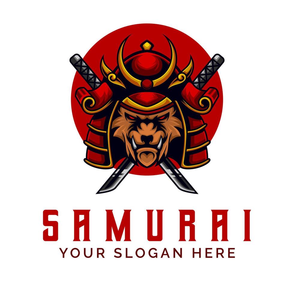 tiger samuraj med katana logotyp design vektor illustration mall