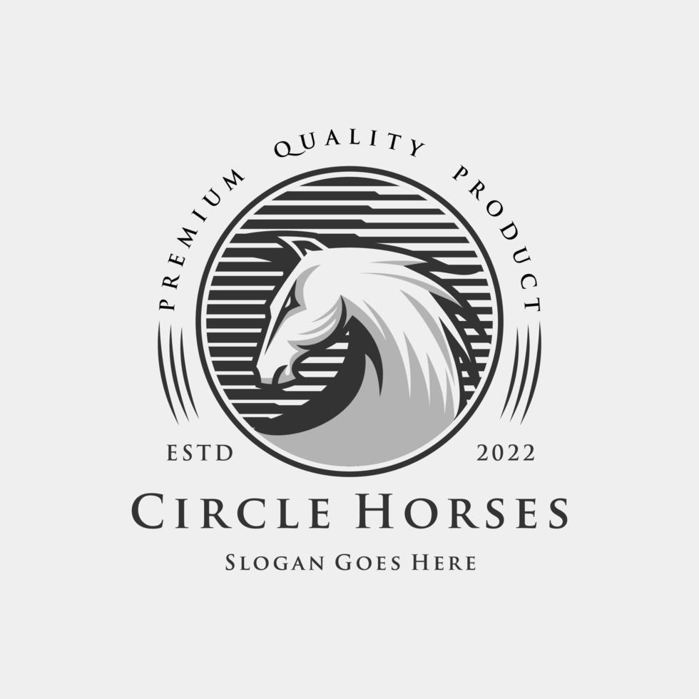 cirkel häst huvud logotyp design mall emblem maskot vektor illustration