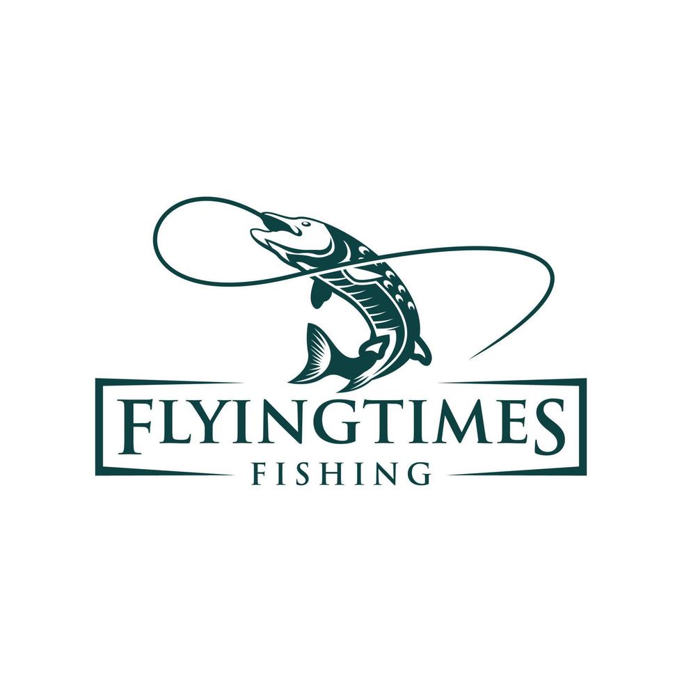 Fisch fliegendes Angeln Logo-Design Outdoor-Abenteuer-Logo-Design-Vorlage Vektor-Illustration vektor