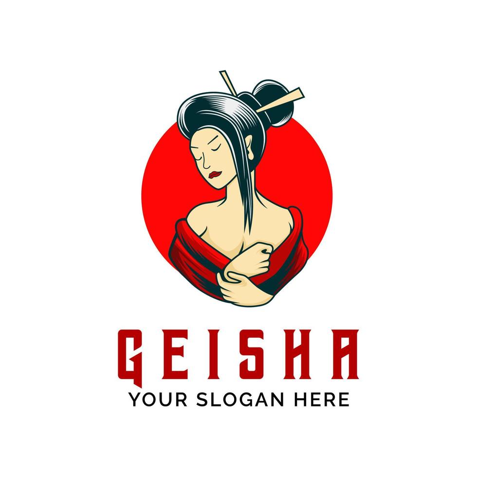 flicka geisha logotyp design vektor maskot mall