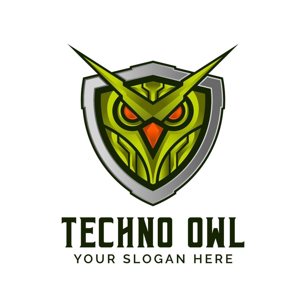 techno Uggla skydda logotyp design vektor illustration