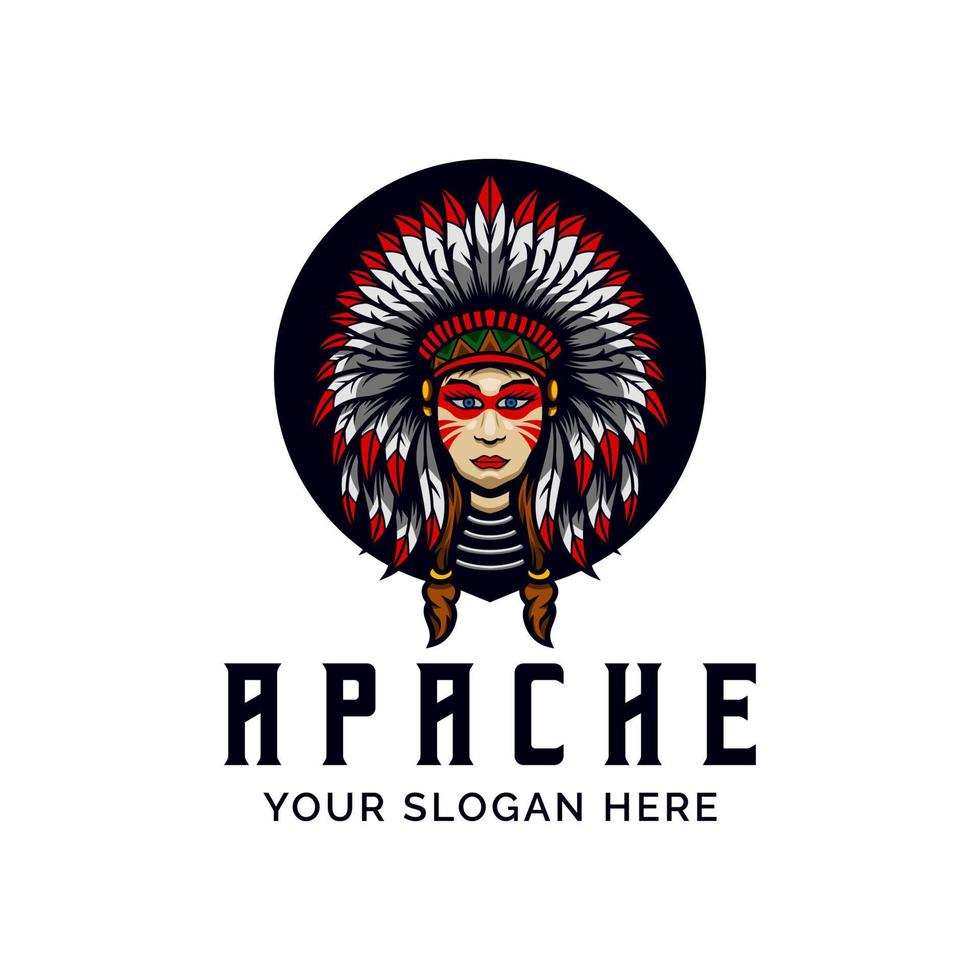 apache lady logotyp design vektor maskot mall