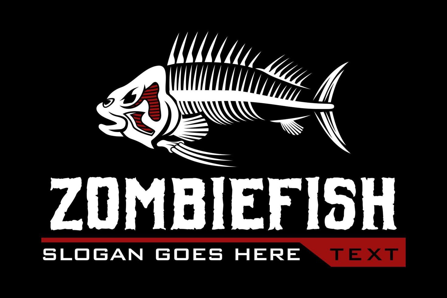 Bass-Skelett-Fischfischen-Logo auf schwarzem dunklem Hintergrund in moderner Vintage-rustikaler Logo-Design-Stil-Vorlagen-Vektorillustration vektor