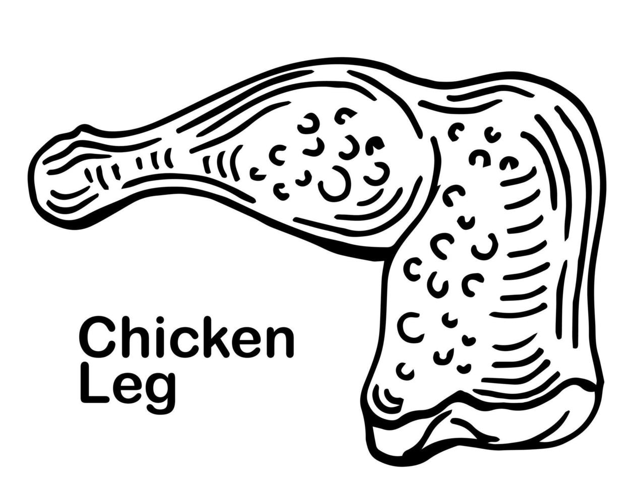 Hühnerbein. saftiges Fleisch mit Schnitten. skizzieren. Vektor-Illustration. Malbuch für Kinder. Hähnchenkeule bereit zum Braten. Umriss auf isoliertem Hintergrund. Doodle-Stil. Idee für Webdesign. vektor