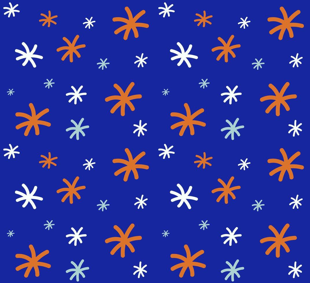 nahtloses Muster mit Schneeflocken. blau, orange farbe. weihnachts- und neujahrsvektorillustration. vektor