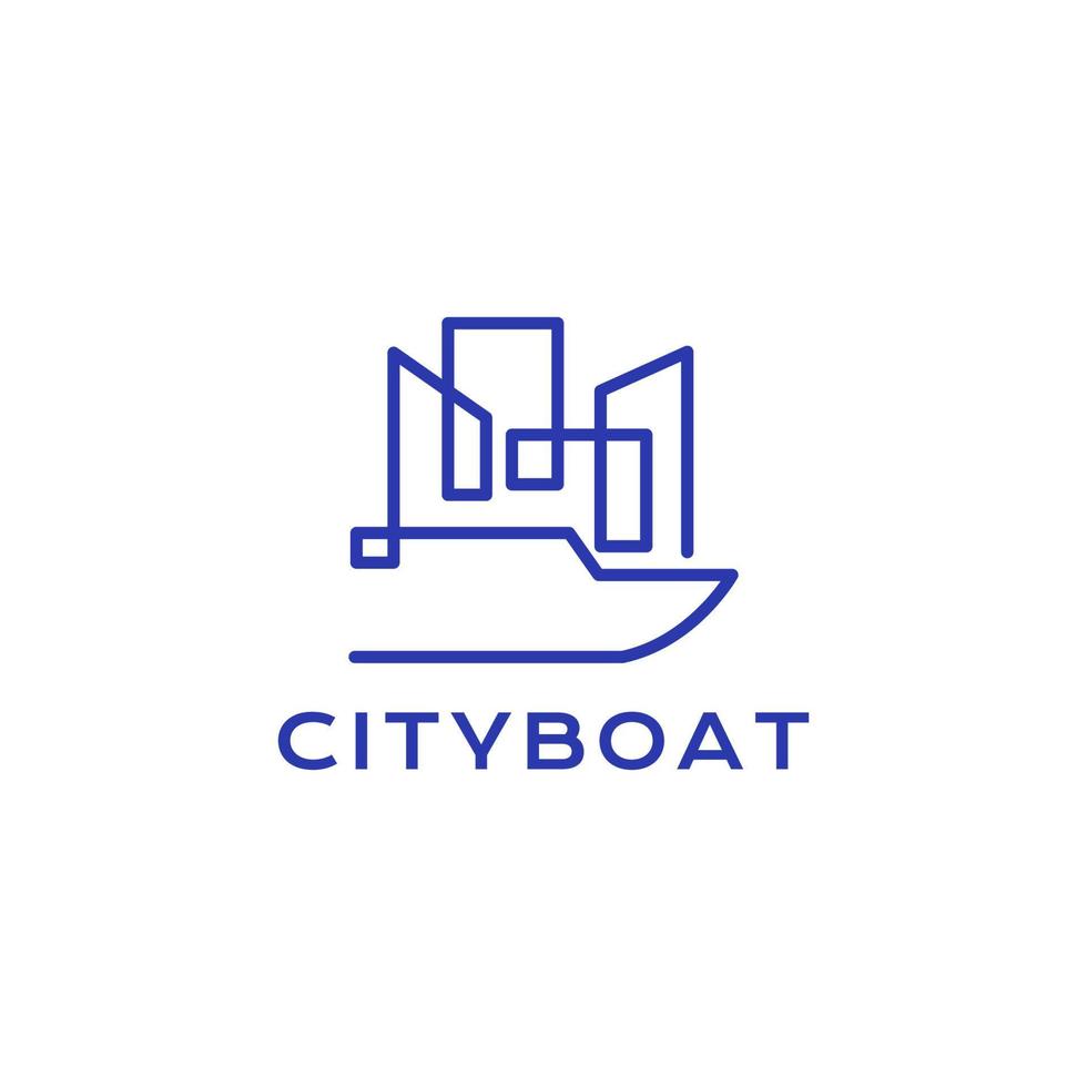 Logo-Designvektor für Stadt und Boot mit durchgehender Linie vektor