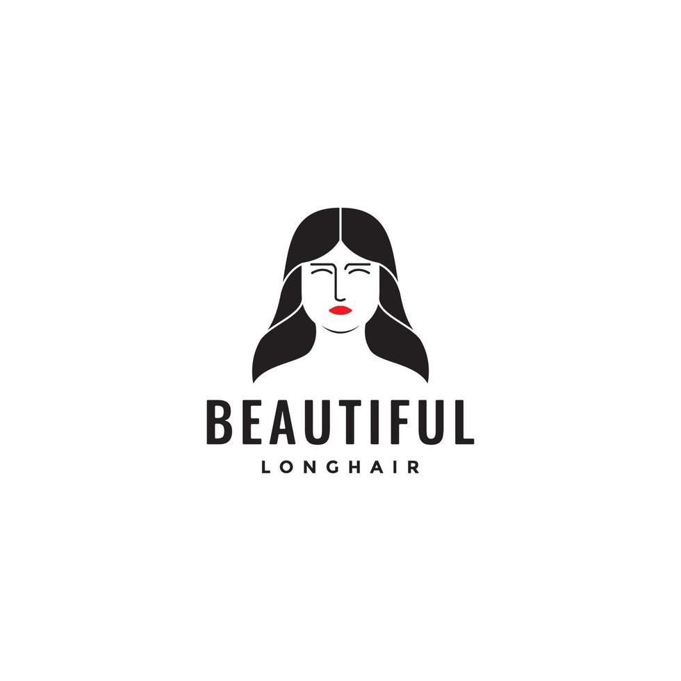 skön ansikte kvinna lång hår estetiska minimalistisk logotyp design vektor