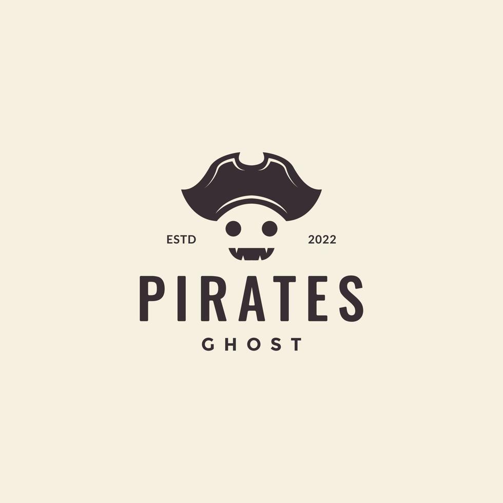 ansikte söt spöke med pirat hatt logotyp design vektor