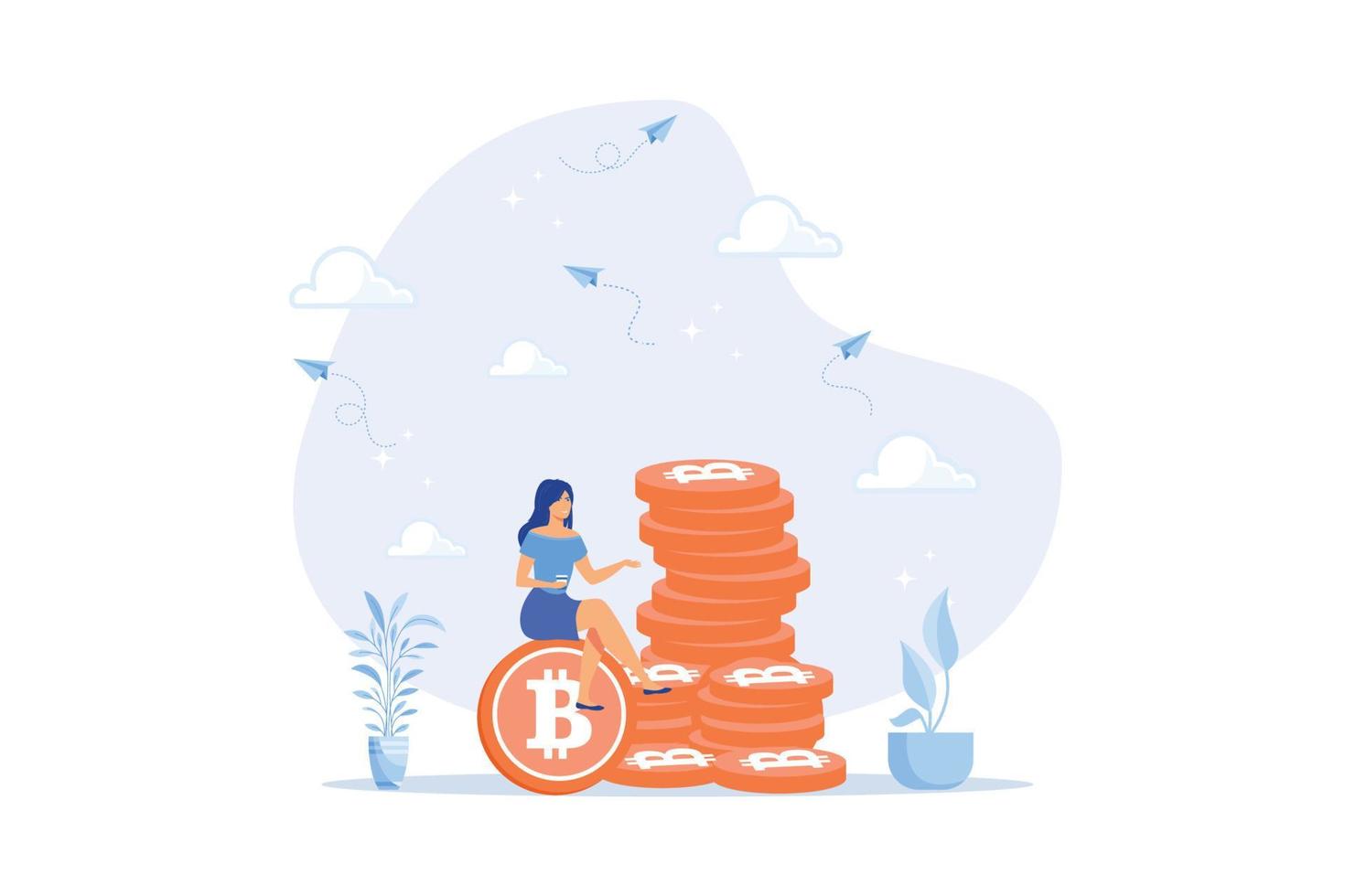 bitcoin hodl, hållare vem köpa bitcoin eller crypto valuta för lång termin investering, crypto investera eller tro i bitcoin oberoende begrepp, platt vektor modern illustration