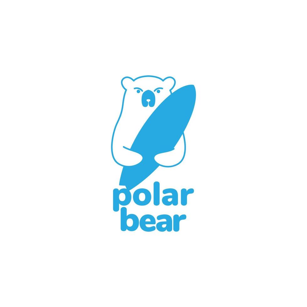 Eisbär mit Surfbrett-Logo-Design vektor