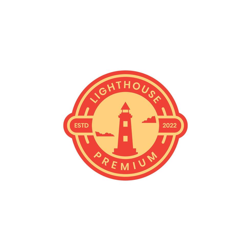 Leuchtturm-Sonnenuntergang-Abzeichen Vintage buntes Logo-Design vektor