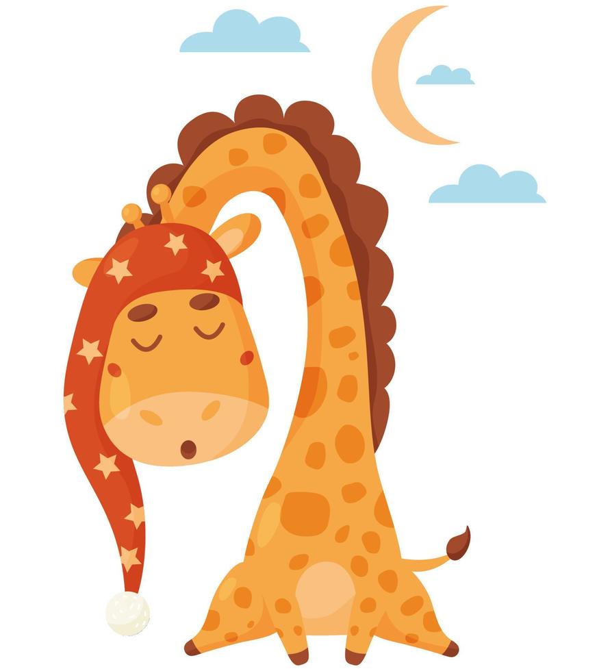 Schlafende Giraffe mit Mond und Wolken vektor