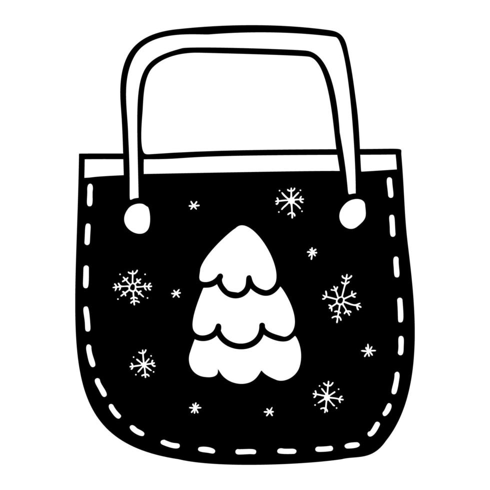 Tasche mit Weihnachtsbaum. Vektor-Handzeichnung im Doodle-Stil. für Urlaubsdekoration, Design, Dekoration und Druck. vektor