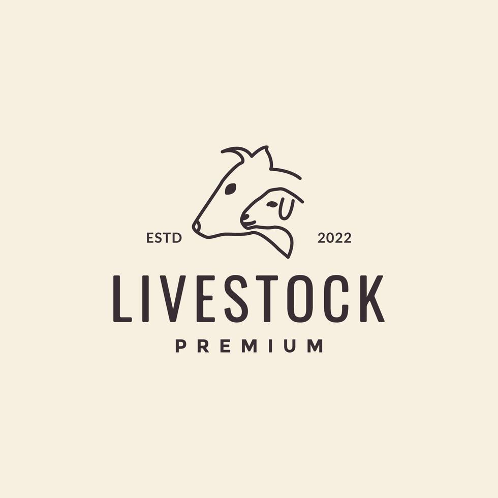 boskap huvud ko och get kontinuerlig linje logotyp design vektor