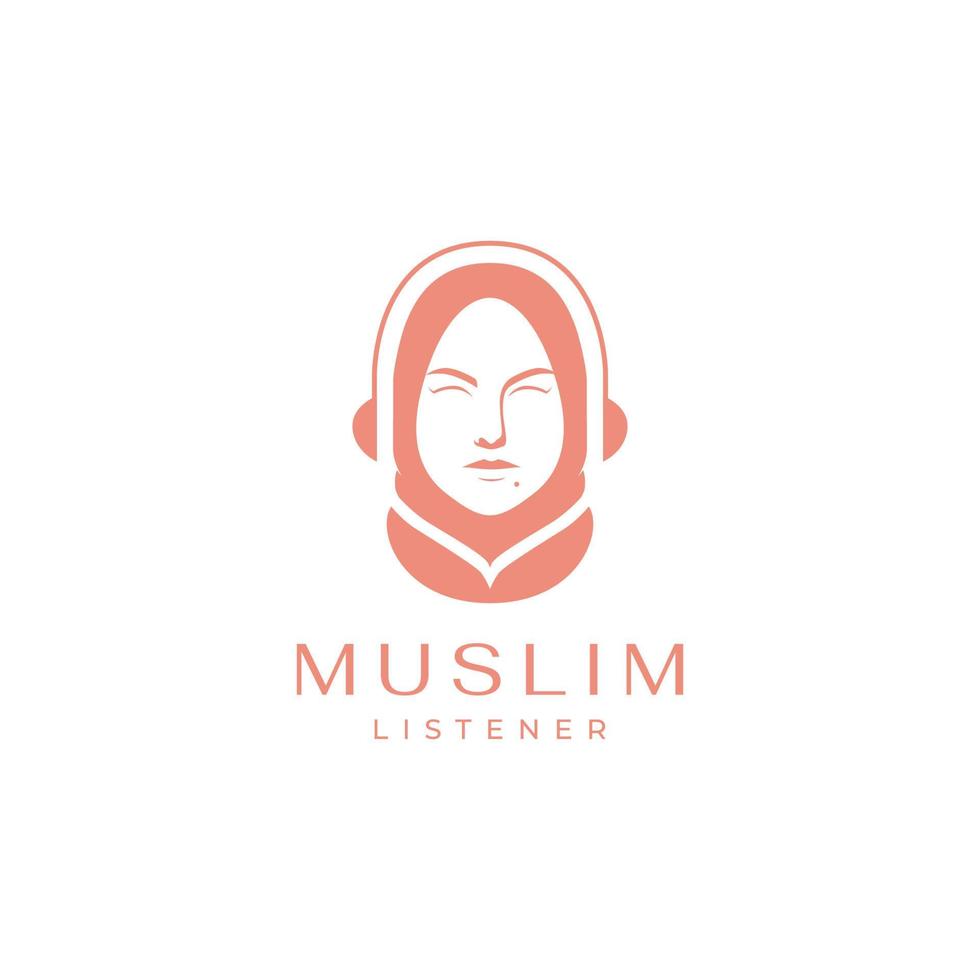 muslim kvinnor hijab med headsetet skönhet logotyp design vektor