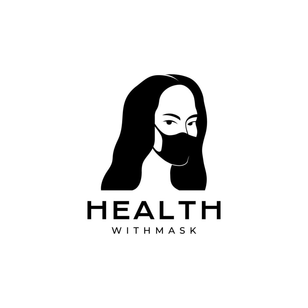kvinna lång hår med mask hälsa logotyp design vektor