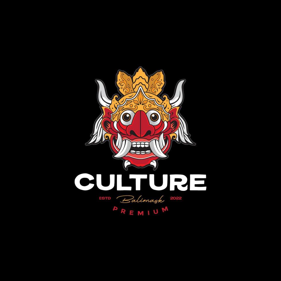 bali mask barong kultur färgrik logotyp design vektor