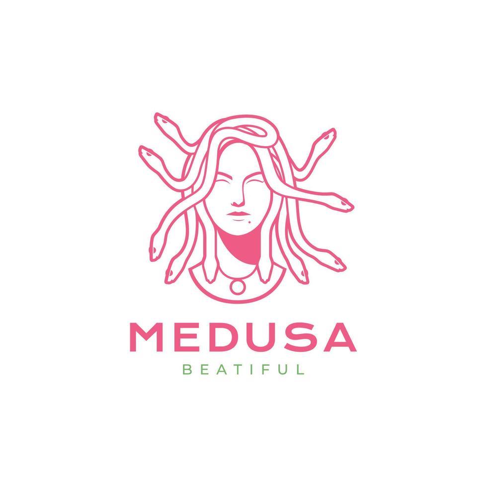 schöne Frau mit Medusa-Logo-Designvektor mit Schlangenhaar vektor